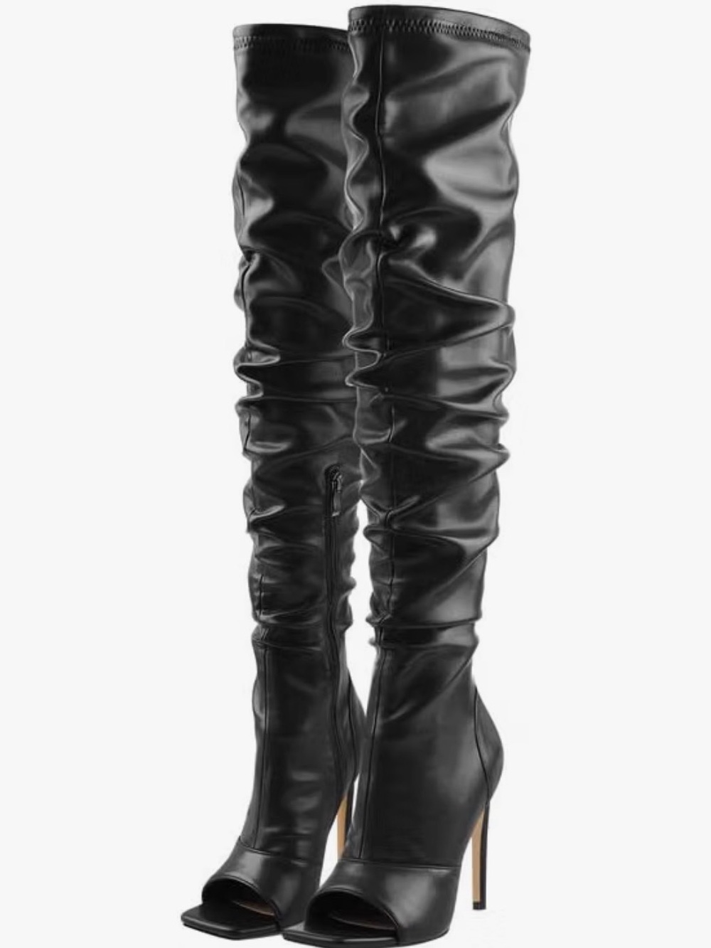 Sleek Black Over-the-Knee Peep-Toe Stiletto Boots